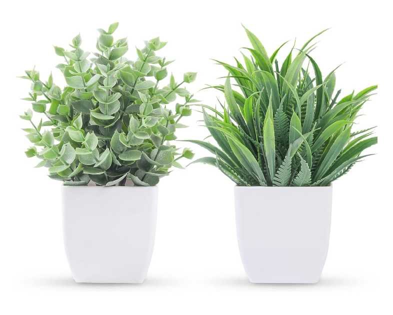 Der Rose 2 Pack Small Fake Plants Mini Artificial Potted Plants for Table Desk Home Laundry Room Bathroom Office Decor
