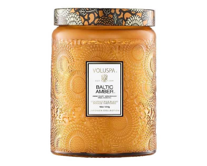 Voluspa Baltic Amber, Large Candle Jar, 18 oz, 100 Hour Burn Time, Coconut Wax for Clean Burning, Handcrafted in the USA