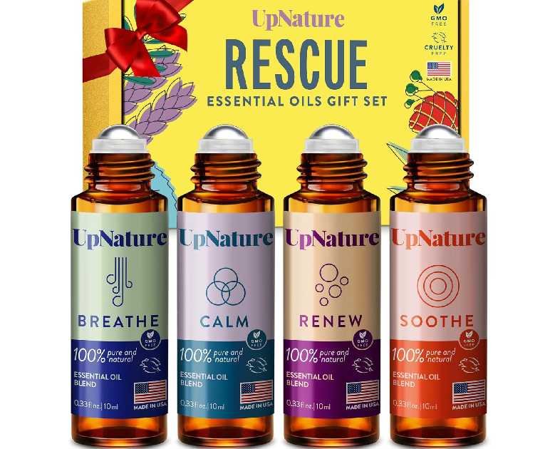 UpNature Essential Oils Roll On Set (Pack of 4) Stress Relief Gift Aromatherapy Oil - Self Care Gifts for Women