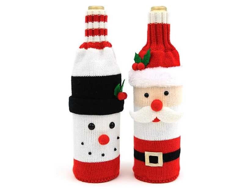 Cute Christmas Sweater Wine Bottle Cover, Handmade Wine Bottle Sweater for Christmas Decorations Cute Christmas Sweater Party Decorations 2pcs