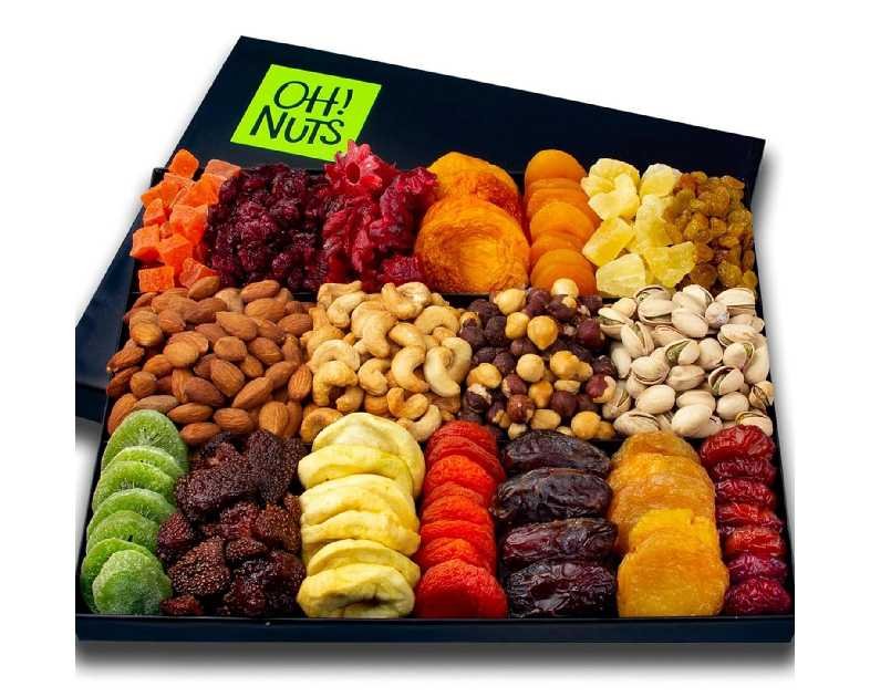 Oh! Nuts Dried Fruit and Nuts Gift Basket XL 18 Variety Basket - Gourmet Holiday Kosher Gift Box