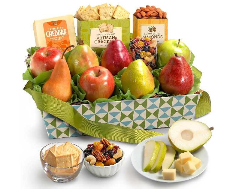 A Gift Inside Classic Fresh Fruit Basket Gift with Crackers, Cheese and Nuts for Holiday, Thank You, Birthday, Get Well, Anniversary, Corporate