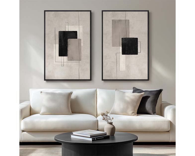Large Framed Neutral Abstract Wall Art