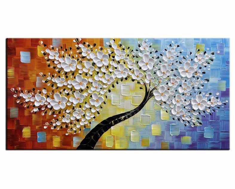 YaSheng Art -hand painted White Flowers Paintings Oil Painting