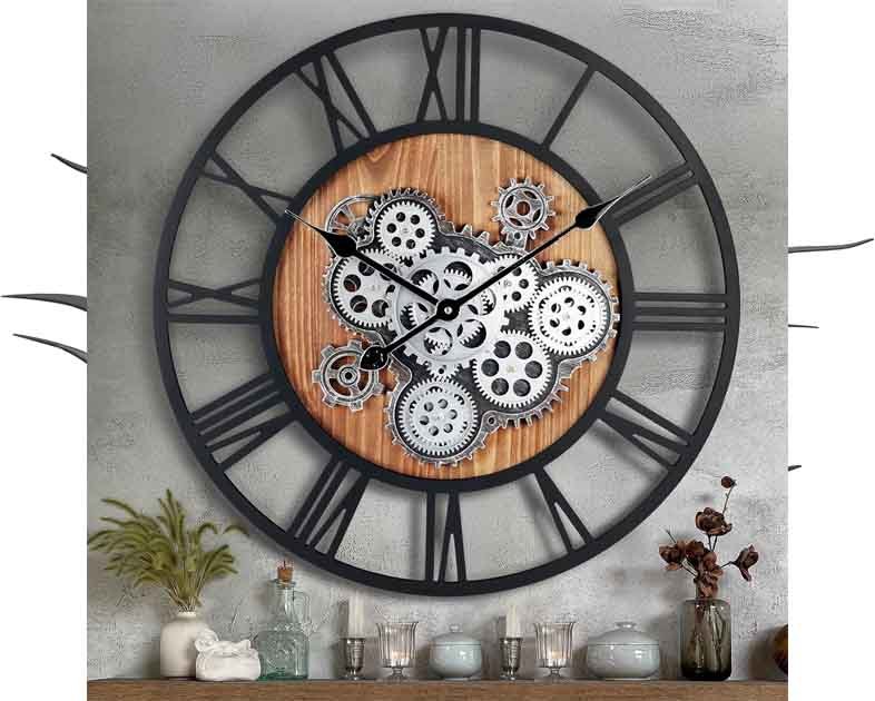 Lafocuse 23 Inch Real Moving Gear Wall Clock