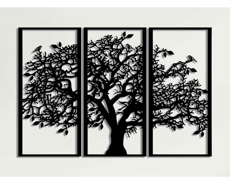 3 Panels Family Tree Metal Wall Decor