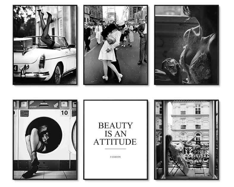 HoozGee Black and White Posters Vintage Fashion Decor Set