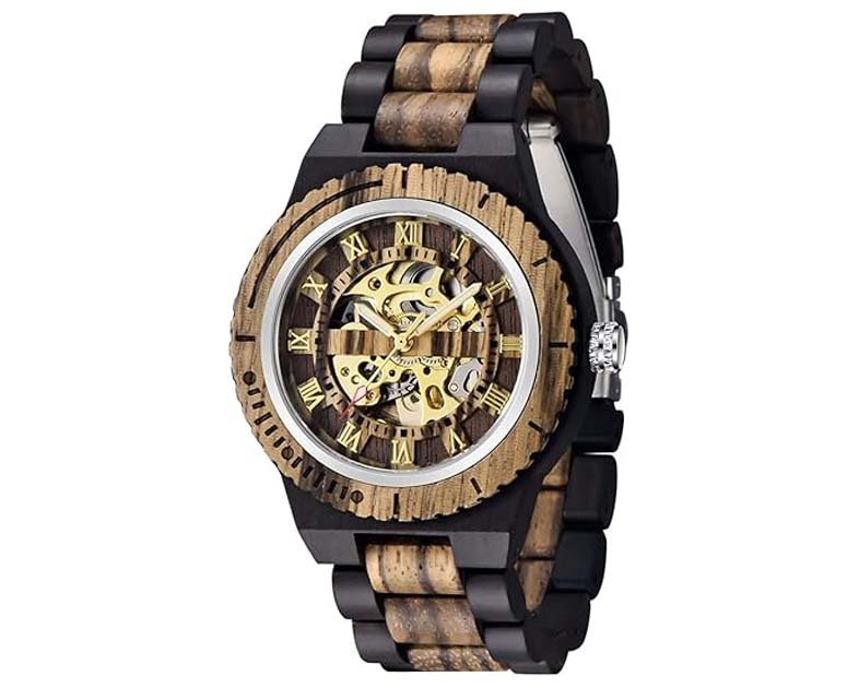 Dentily Mens Wooden Watches Men's Mechanical Automatic Movement Watch