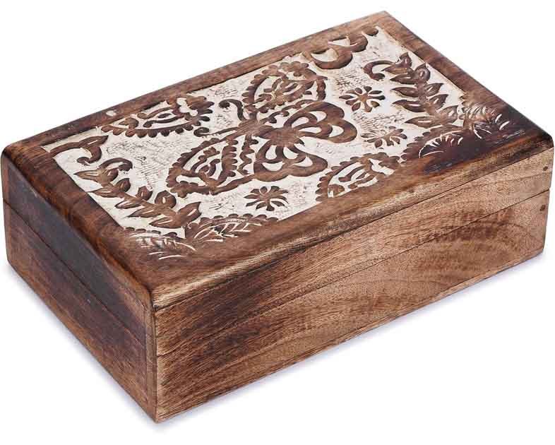 Ajuny Hand-Carved Mango Wood Jewelry Box