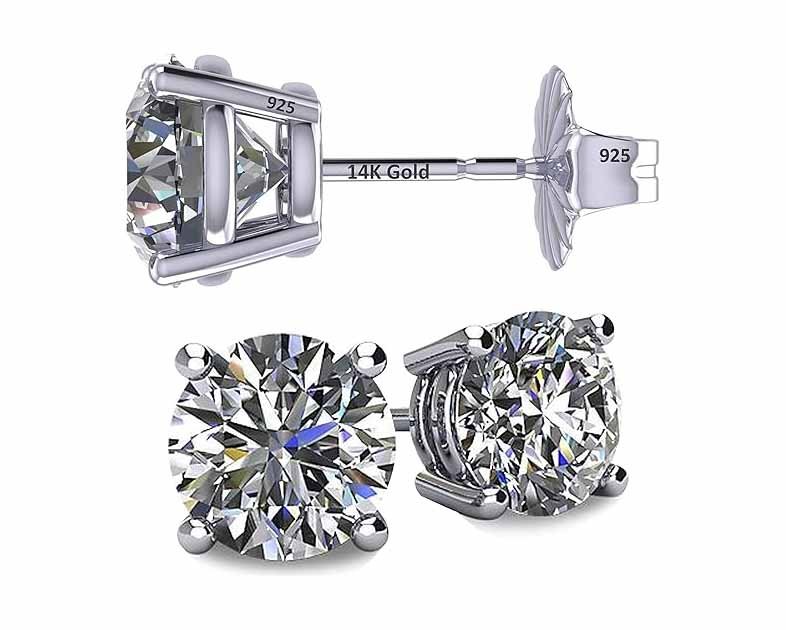 14K Solid Gold Post Made with Swarovski Zirconia Simulated Diamond