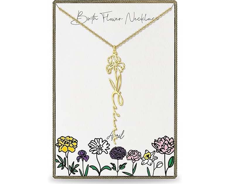 Custom Birth Flower Name Necklace