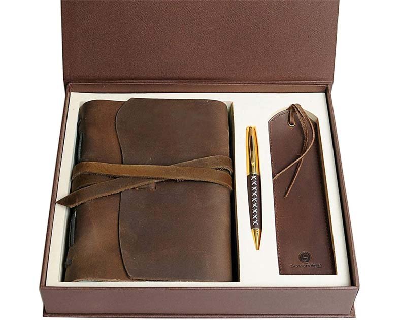 Leather Journal Gift Set with Antique Leather Bookmark