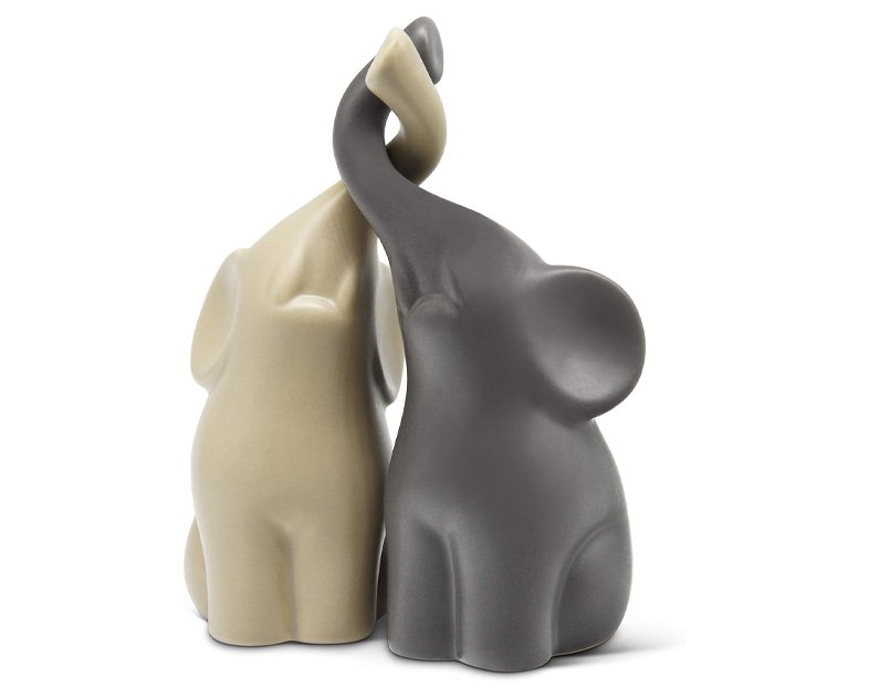Loving Pair of Elephants in Beige & Grey