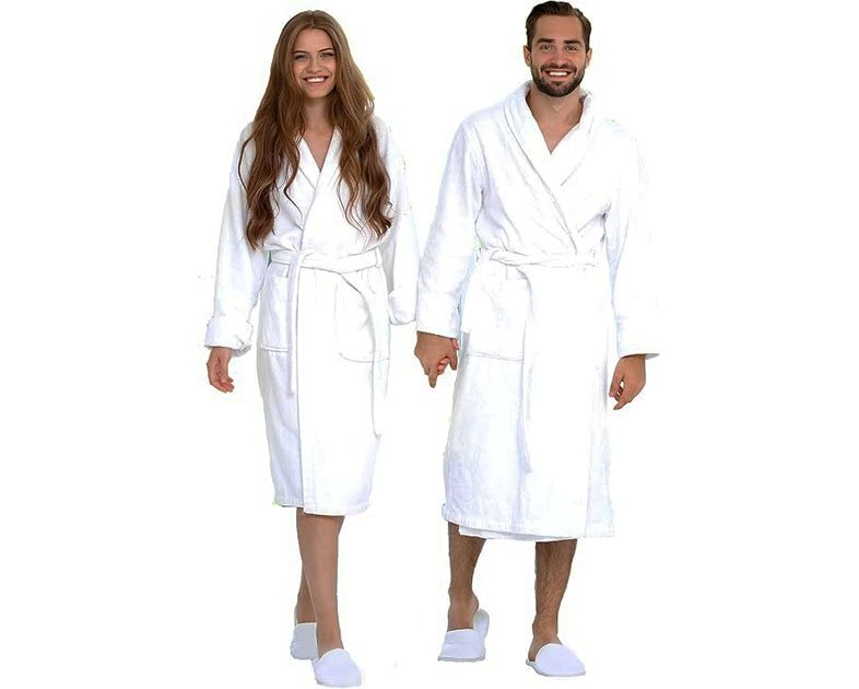 BIOLINEN 100% Cotton Terry Shawl Collar Bathrobe with Slippers
