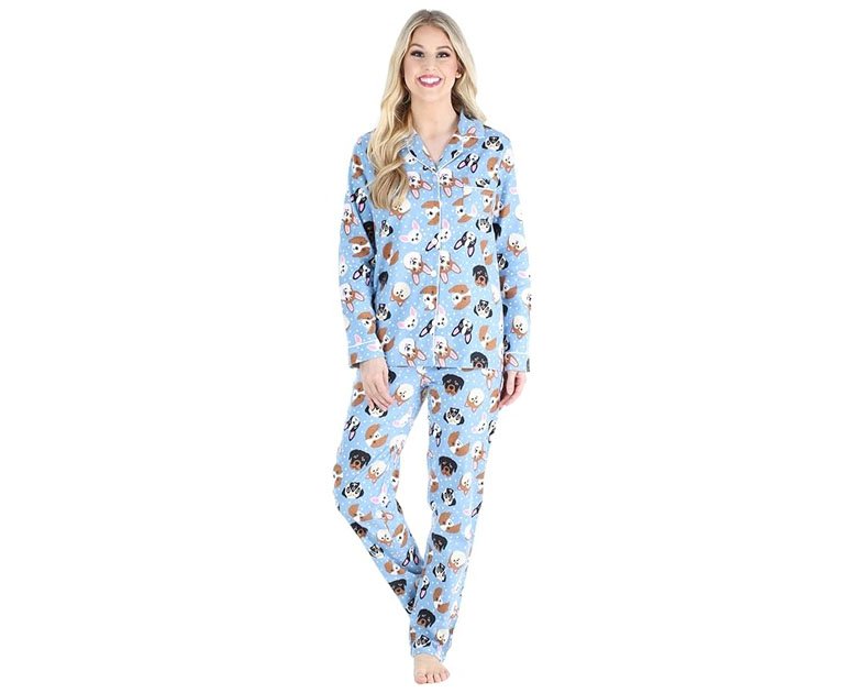 PajamaMania Women's Cotton Flannel Long Sleeve Button