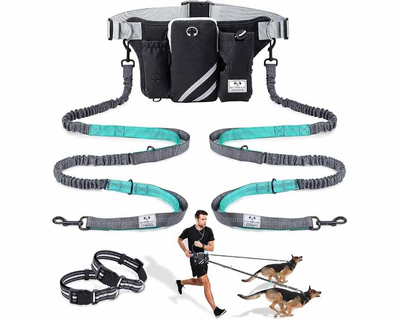 SHINE HAI Retractable Hands Free Dog Leash with Dual Bungees