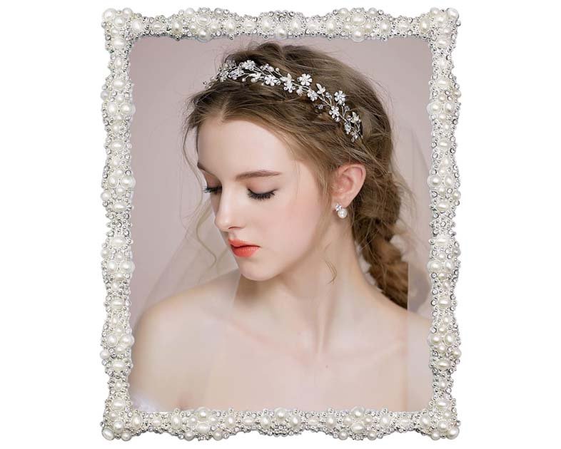 DIKAR 8x10 Picture Frame with Pearl for Wedding, Silver Plated
