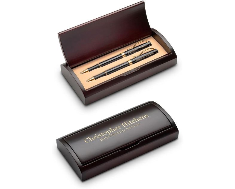 Personalized Ballpoint Pen & Pencil Set in Rosewood Box with Custom Engraving