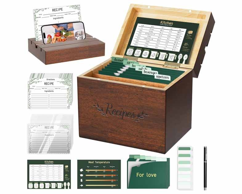 Wooden Recipe Box Set-Vintage Pine Recipe Box