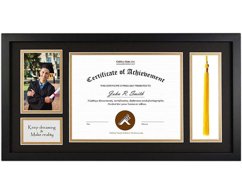 Golden State Art, 11x22 Black Diploma Frame with Tassel Holder