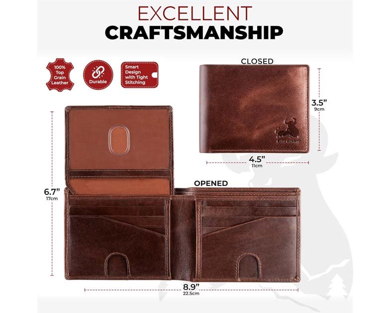 BULL GUARD Mens RFID Blocking Bifold Wallet Soft Genuine Leather Brown Western
