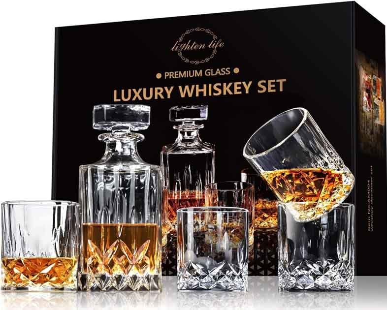 LIGHTEN LIFE Crystal Whiskey Decanter Set for Men