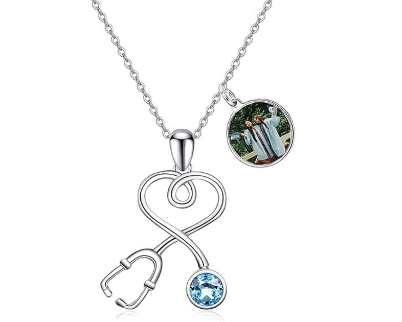 AOBOCO Stethoscope Necklace 925 Sterling Silver Embellished
