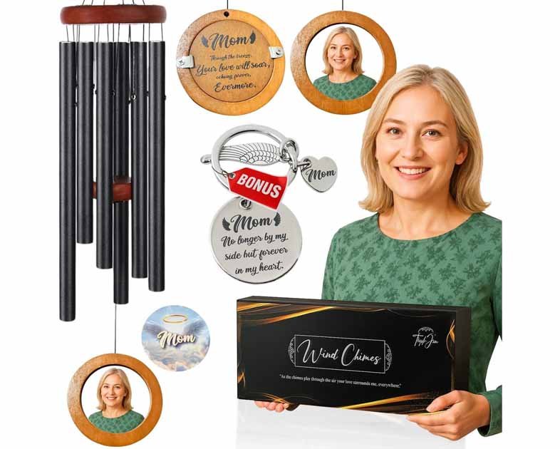 Personalized Memorial Wind Chimes with Custom Photo Pendant & Letter