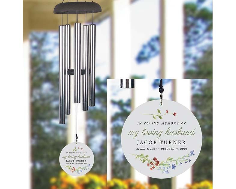Personalized Memorial 42" Wind Chime with Floral Design