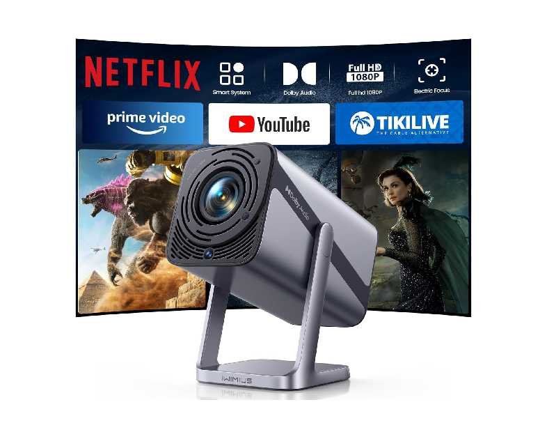 [Netflix-Licensed & 4K Support & Auto Focus]- Smart Projector with WiFi 6 and 2-Way Bluetooth, Dolby Audio/ Auto Keystone/Zoom,360°Adjustable Stand, iWIMIUS Mini Portable Outdoor Proyector w/ HDMI ARC