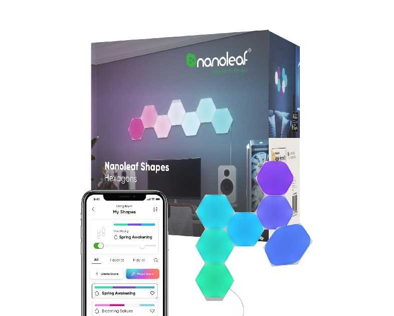 Nanoleaf Shapes Hexagon Smart Light Panels, RGBW Wall Lights for Gaming Room & Modern Decor, 16 M+ Colors, Music Rhythm Sync, Works with Alexa, Google Assistant (7 Pack)