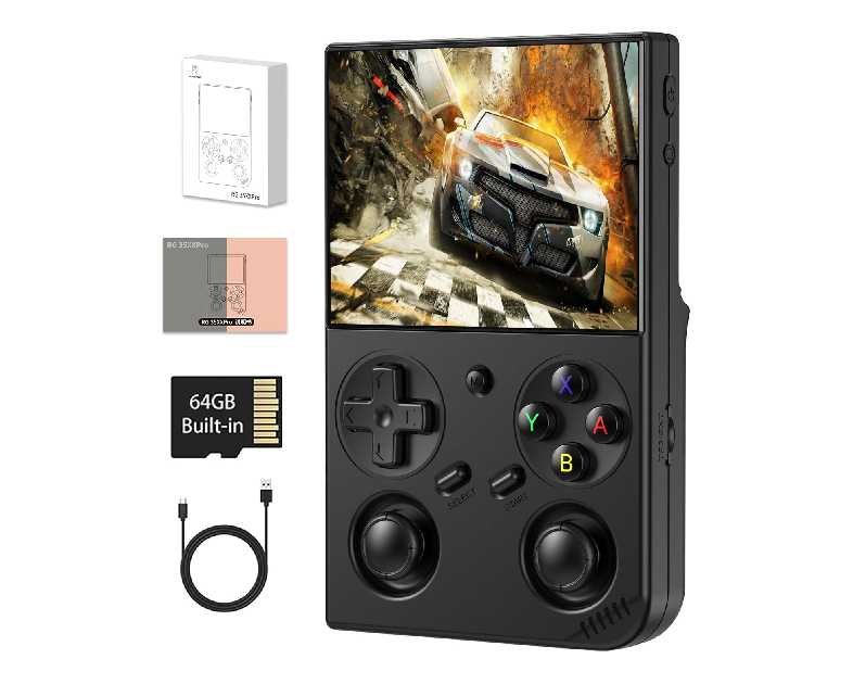 GiipGoop RG35XX Pro Handheld Game Consoles RG35XXPro Retro Gaming Console with 64GB 4353 Games Card Video Game Console Portable Pocket Arcade Support 30+ Simulators WiFi Bluetooth HD Output Black