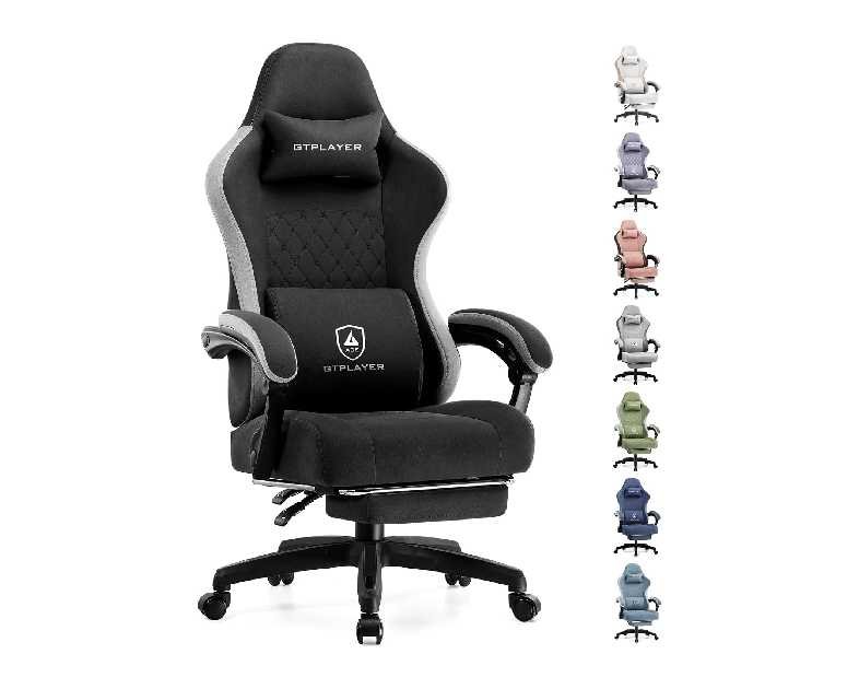 GTPLAYER Gaming Chair, Computer Office Chair with Pocket Spring Cushion, Linkage Armrests and Footrest, High Back Ergonomic Computer Chair with Lumbar Support Task Chair with Footrest(Black)