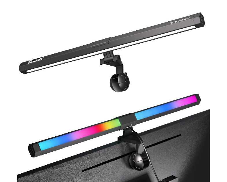 Quntis Monitor Light RGB Backlight, Dual Light Bar Gaming Office Desk Lamp, 15 Modes Dimmable, 3 Color Temperature Adjustable
