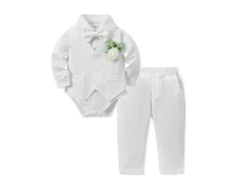 SANMIO Baby Boy Clothes Suits Infant Gentleman Outfit Collared Dress Shirt+Vest+Tie+Corsage+Pants 5Pcs Baby Suit Sets