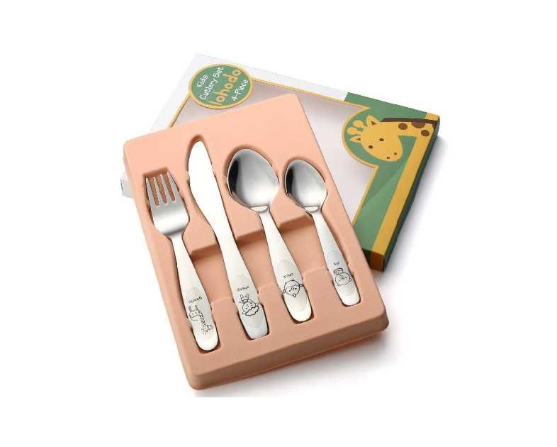 Kids Silverware Set Toddler Utensils 18/8 Stainless Steel 4PCS Fork Spoon and Knife Cutlery Child Flatware for Age 3+