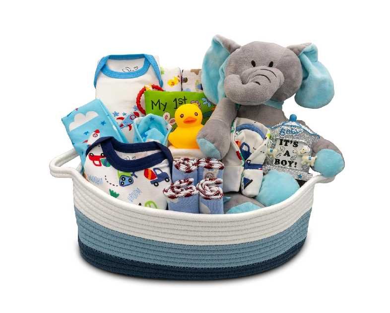 Bundle of Joy Deluxe New Baby Gift Basket | Newborn Baby Boy Gift Set with Baby Essentials | Baby Gift Basket for Expecting Moms | Baby Layette Set | Blue Baby Gift Set | Nikki's Gift Baskets