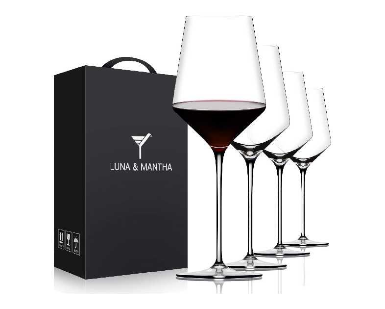 Red Wine Glasses Set of 4, Premium Crystal Wine Glasses Hand Blown,15 oz,Thin Rim,Long Stem,Perfect for Red or White,Daily Use,Unique Wedding Anniversary or Birthday Gift