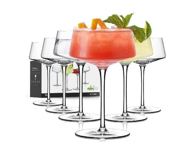 Coupe Glasses Set of 6, Martini Glasses Hand Blown Premium Crystal Cocktail Glassware for Manhattan, Margarita, Espresso Martini, Home Bar, Dinner Party, Birthdays, Housewarming Gift,8oz Clear