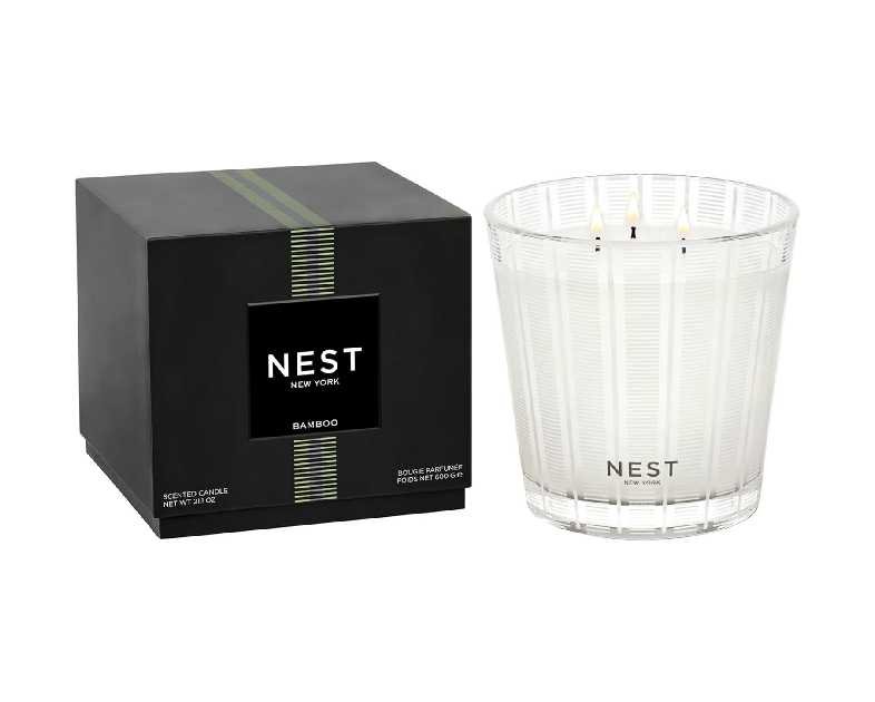 NEST New York Scented 3-Wick Candle, Bamboo - 21.2 oz - Up to 100-Hour Burn Time - Reusable Glass Vessel