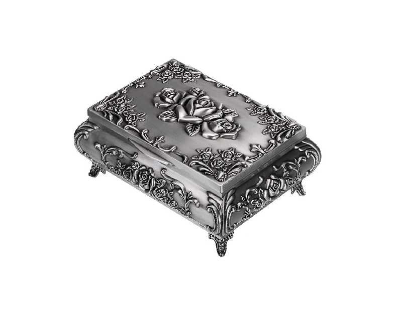 Hipiwe Vintage Metal Jewelry Box Small Trinket Jewelry Storage box For Rings Earrings Necklace Treasure Chest Organizer Antique jewelry Keepsake gift Box Case for Women (Medium)