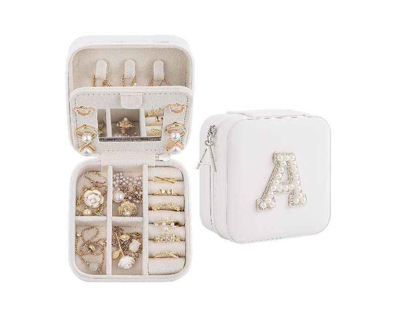 Birthday Gifts for Women - Initial Jewelry Box, Travel Case Organizer for Wife, Girlfriend, Graduation & Bridesmaid Gift