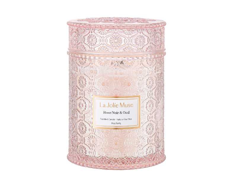 LA JOLIE MUSE Rose Noir & Oud Scented Candle – Lemon, Rose & Oud |19 oz Large Wooden Wick Candle | Natural Soy Wax | 90 Hours Clean Burn | Gift-Ready for Hosts & Gatherings | Elegant Home Décor