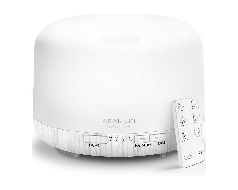ASAKUKI 500ml Premium Essential Oil Diffuser with Remote Control, 5 in 1 Ultrasonic Aromatherapy Fragrant Oil Humidifier Vaporizer, Timer and Auto-Off Switch (White)