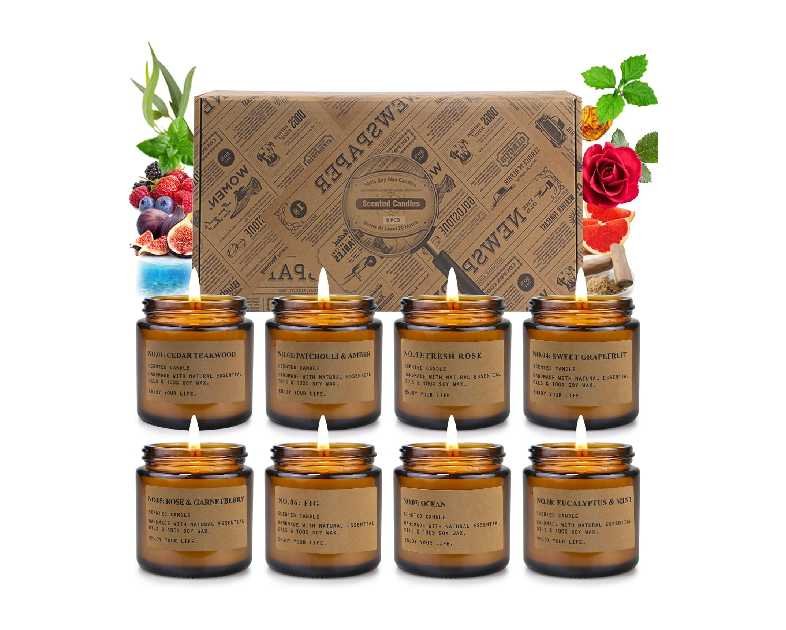 8 Pack Candles for Home Scented,Aromatherapy Jar Candle Gifts for Women, Natural Soy Wax Amber Candle Set, Scented Candles Set for Birthday Valentine Thanksgiving Christmas Day Present