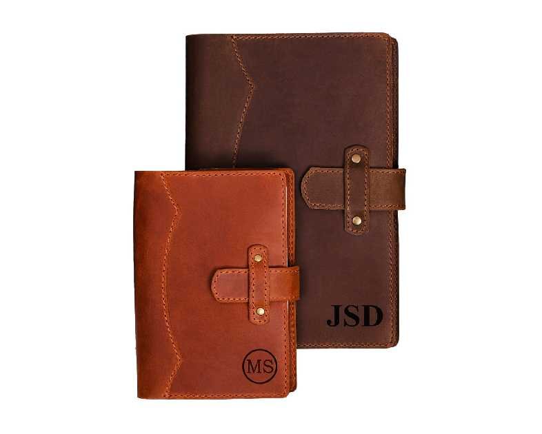 100% Genuine Leather Journal Engraved Name or Initials – Crafted in USA – Personalized Gift for Business, College, Travel, Work – Refillable Lined Pages Notebook for Writing – Journal for Men & Women