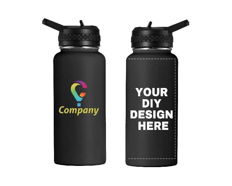 Personalized Custom Water Bottle with Text Photo Print in USA 32oz Double Wall Stainless Steel Leakproof Wide Mouth Cup with Flip Straw