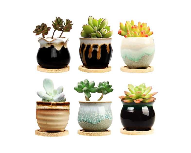Brajttt 2.5 Inch Succulent Pot with Drainage,Planting/Flower Pots,Small Planter for Mini Plant Ceramic Flowing Glaze Base Serial Set with Holes