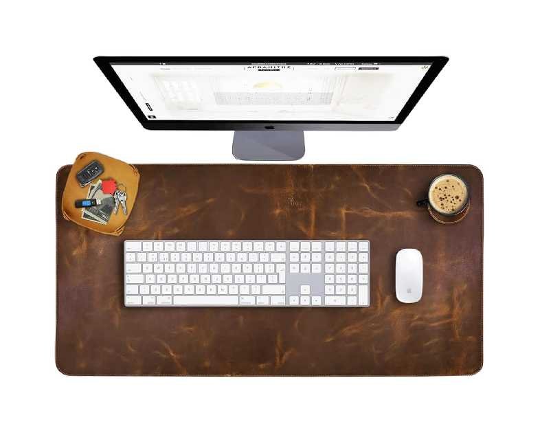 ELIZO Leather Desk Pad Real Leather Desk Mat Thick (3mm) Double Layer (31x15.6) Cover Blotter Desk Protector Large Computer Mat for Keyboard Mouse Pad Table Laptop Mat Office Desktop Accessories