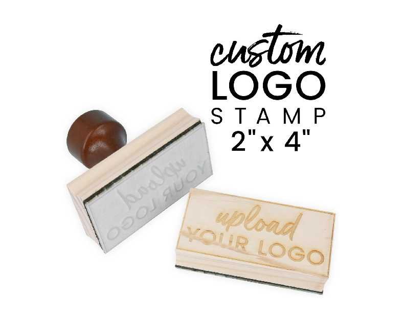 ExcelMark Custom Logo Stamp - Personalized Wood Rubber Stamp - Upload Your Own Image (2"x4")